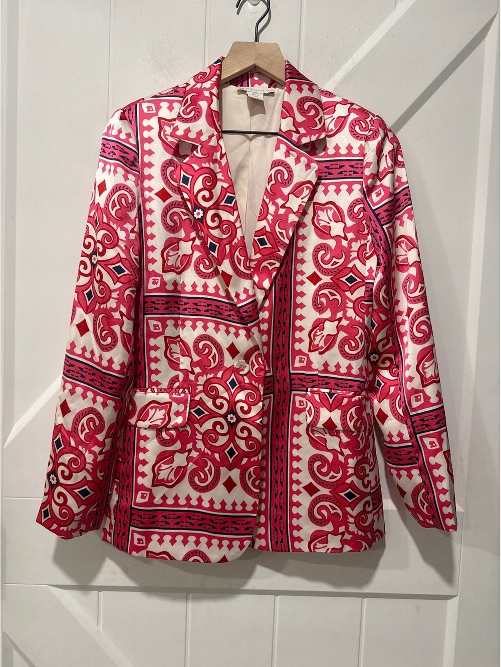 House of Harlow 1960 Vibrant Pink and White Patterned Blazer Jacket, XS